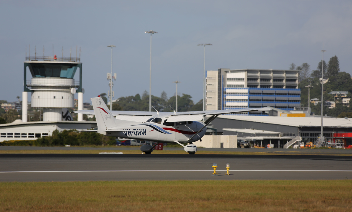 Cessna 172R on the runway at Gold Coast Airport.