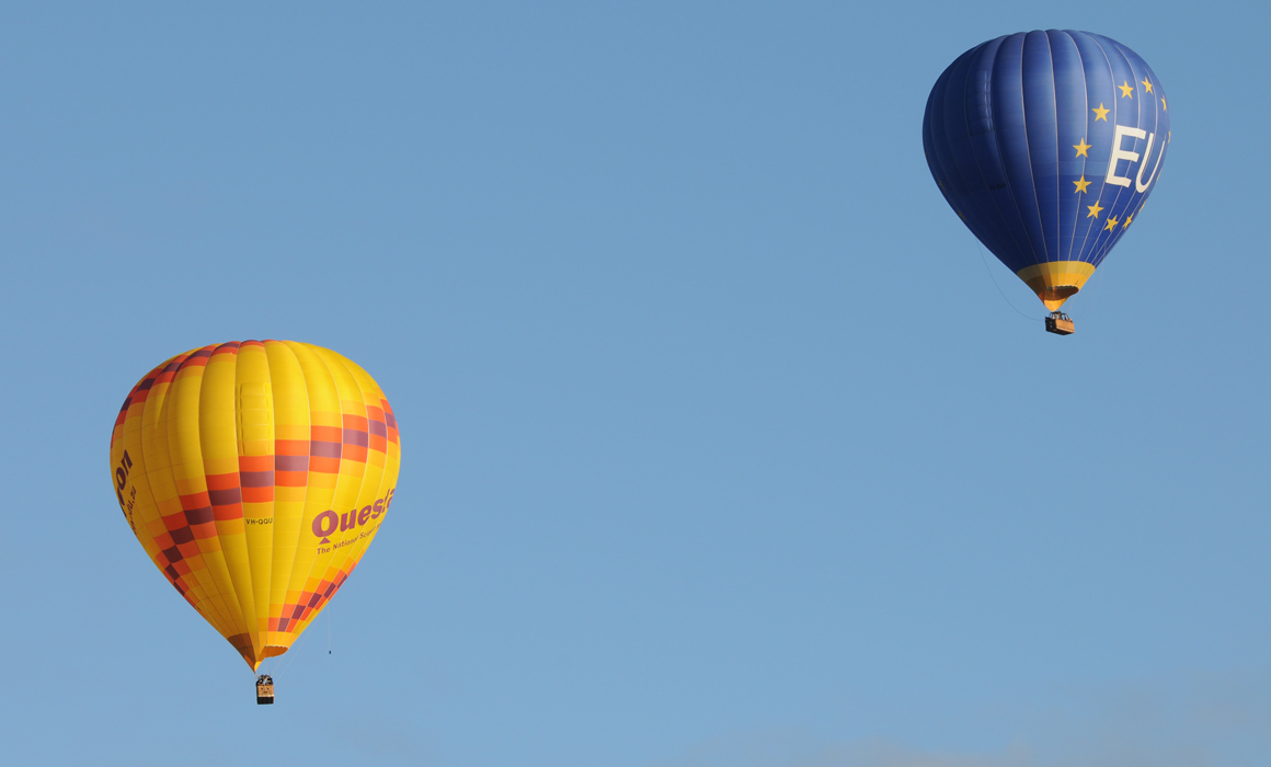 Questacon and European Union hot air balloon at the Canberra Balloon Spectacular in March 2014