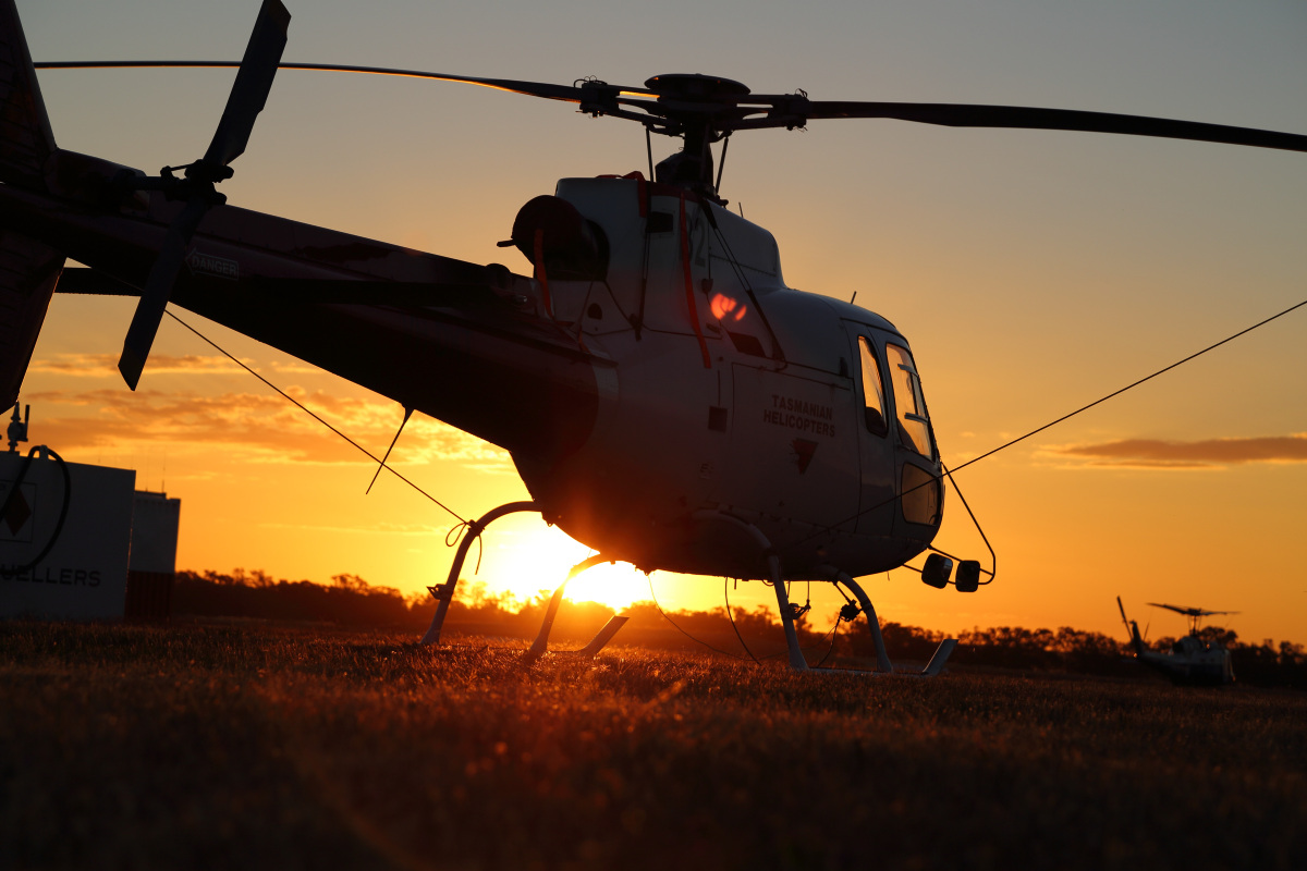 a helicopter landed at an airport