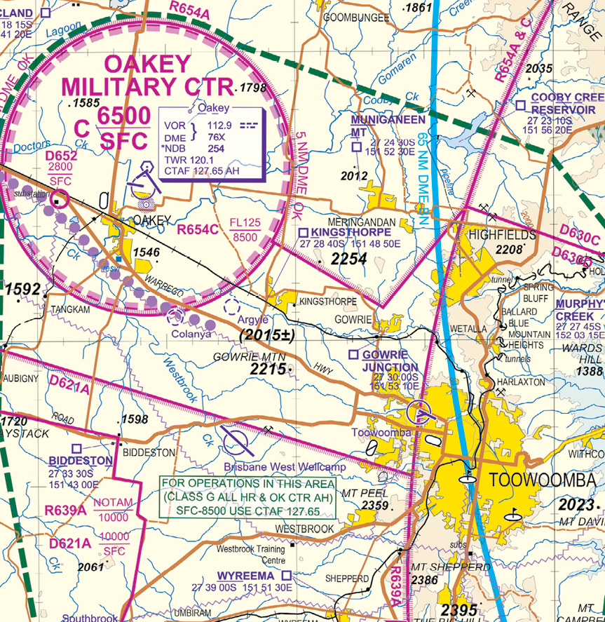 Oakey Military Area on a visual terminal chart