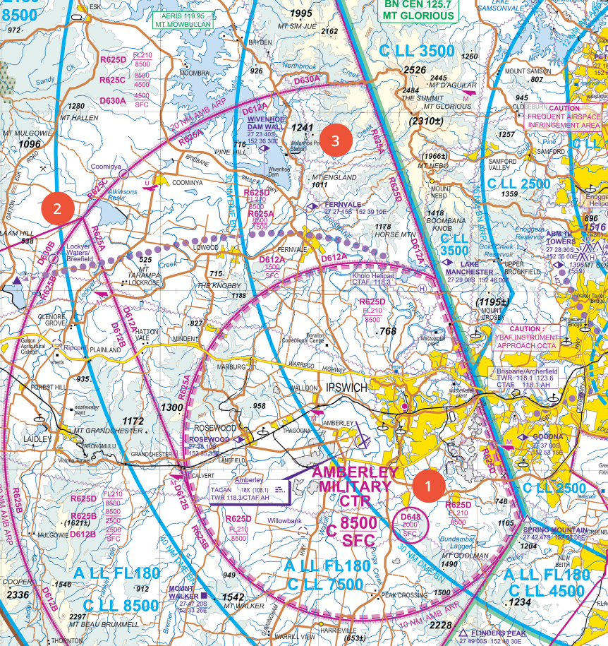 Airspace Infringement hotspots map Amberley