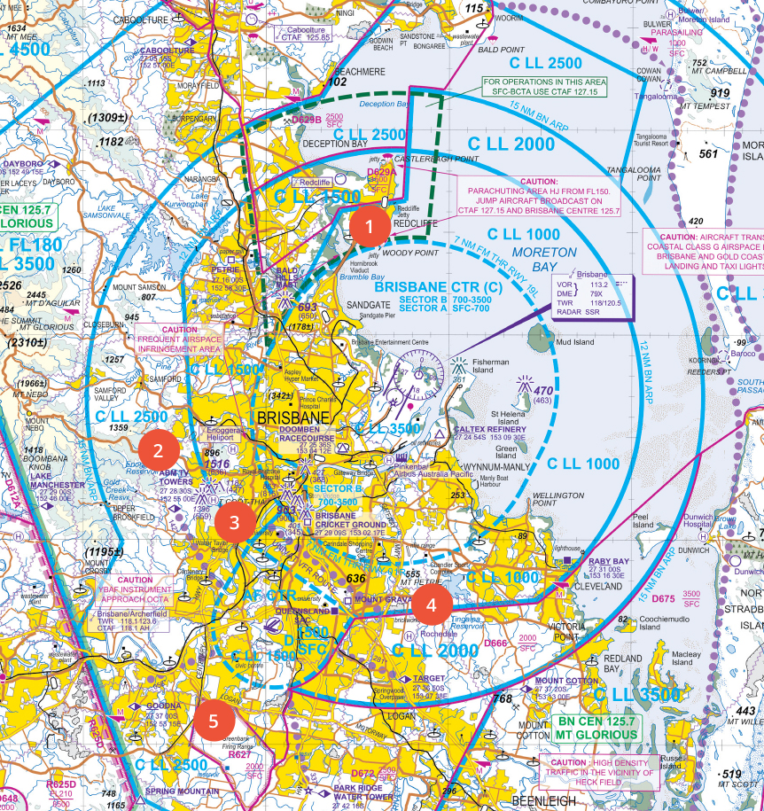 Airspace infringement hotspots Brisbane map