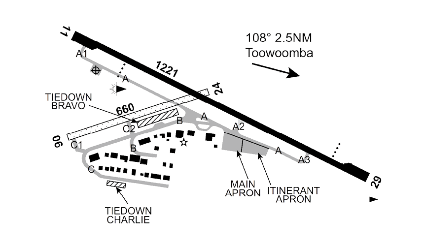 Toowoomba (YTWB) aerodrome layout map