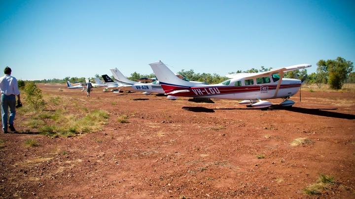 Planes parked on a bush strip