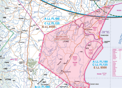 A map of the military airspace around Evans Head