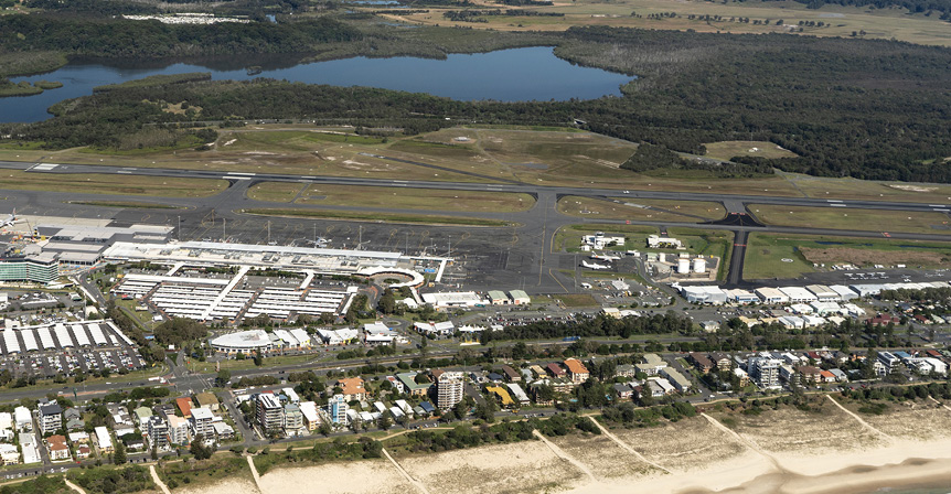 An aerial view of the Gold Coast airport