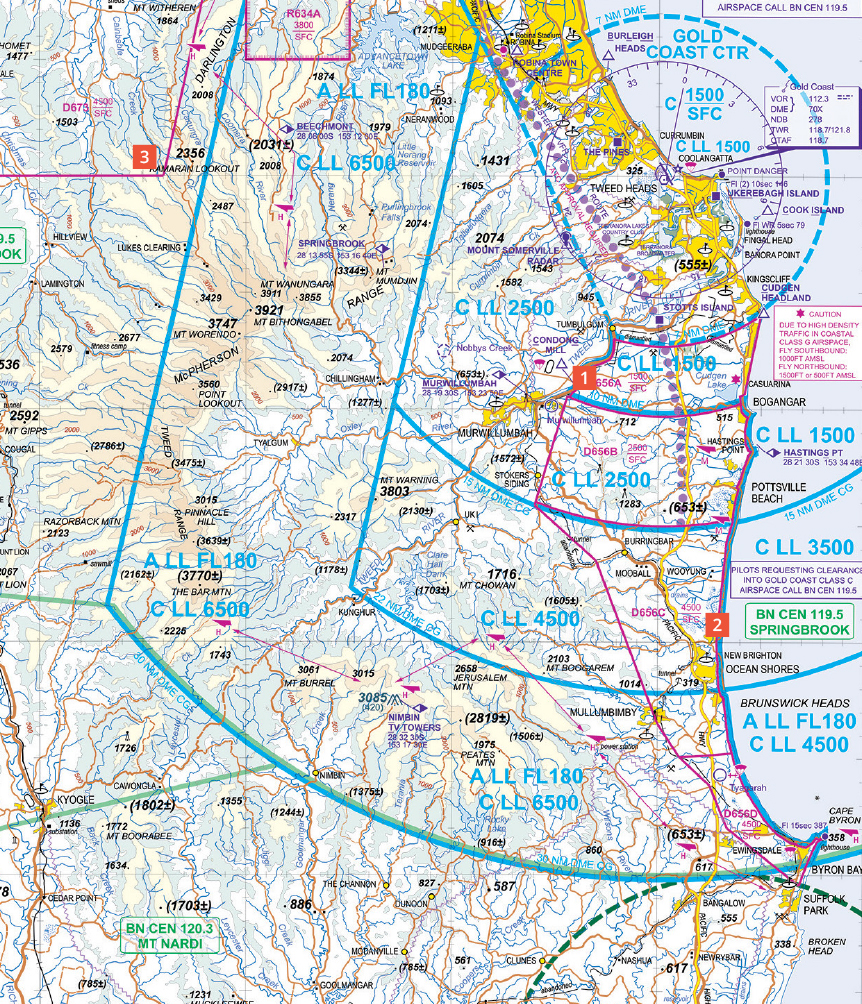 A map Gold Coast airspace south displaying airspace infringement hotspots