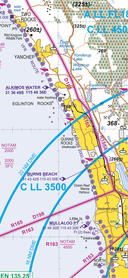 A map of the coastal route north of Perth