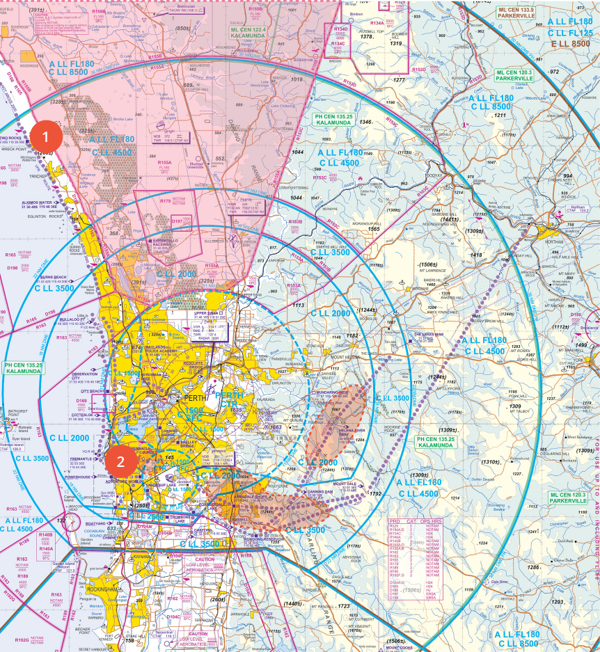 A map displaying the airspace infringement hotspots along the coastal corridor and at Adventure World