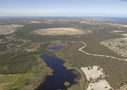 An aerial view of Thomsons Lake, looking south-west