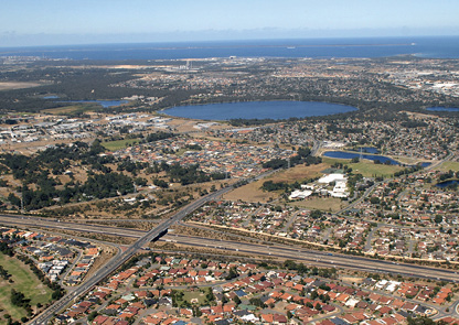 An aerial view of Yangebup Lake, looking west