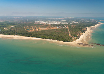 An aerial view of Lee Point, seen from over the water to the north