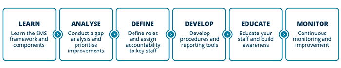 Steps of an SMS (see below for full explanation)