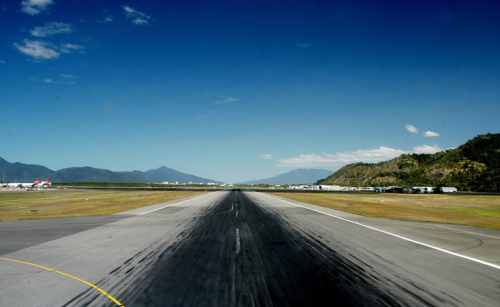 an image of a runway, blackened in the centre