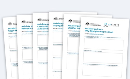 The first page of the six AvSafety worksheets, placed to overlap each other