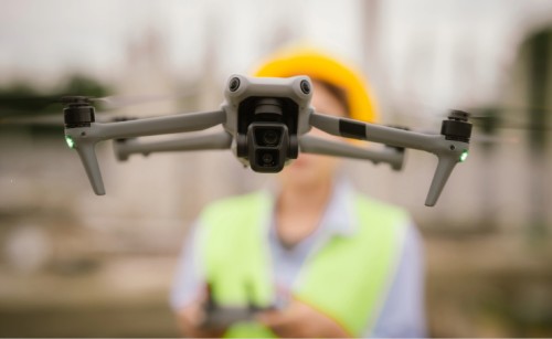 A drone hovering in front of the person flying it