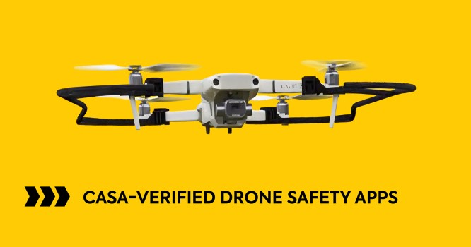 image f a drone flying with CASA-verified drone safety apps text underneath