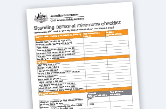 CASA's personal minimums checklist card