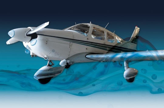 A small plane with water-like blue distortions over the top of it