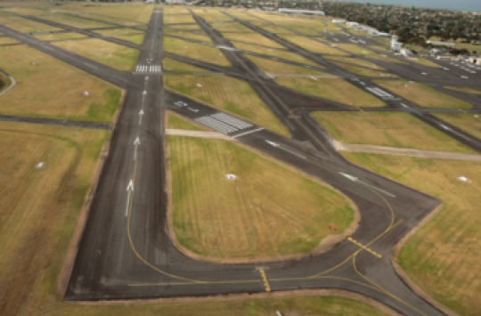 Aerial view of an aerodrome's runways and taxiways