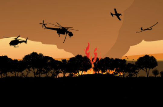 A graphic of firefighting aircraft flying around a bushfire