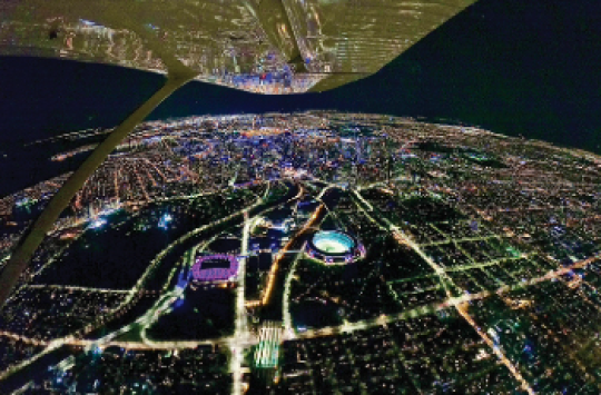 Aerial image of a city at night