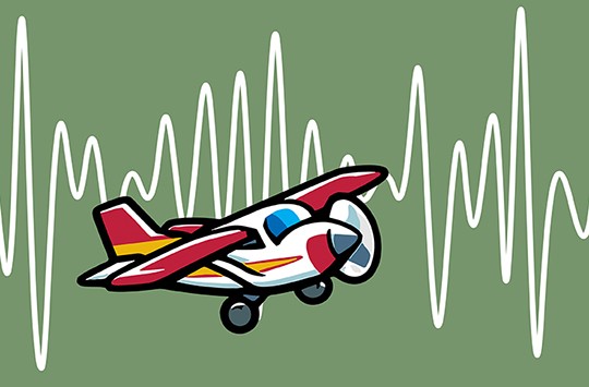 An aeroplane with a sound wave shown behind it