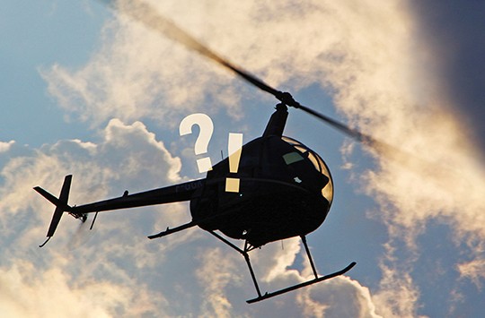 A helicopter with "?!" symbols over it