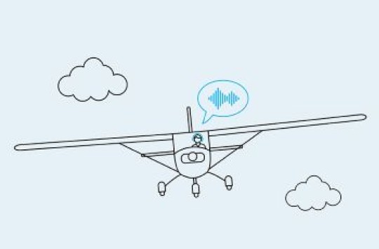 A graphic of an aeroplane with a speech bubble above it