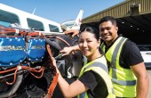Engineers completing aircraft maintenace