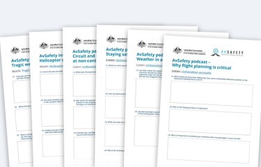 The first page of the six AvSafety worksheets, placed to overlap each other