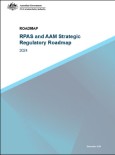 The cover of the RPAS roadmap, with a photo of a drone flying over a lake in the bottom-right corner and a render of an AAM vehicle in the centre