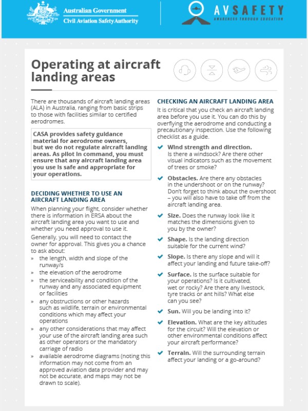 Operating at aircraft landing areas card