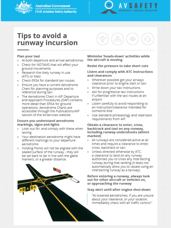 Tips to avoid a runway incursion card